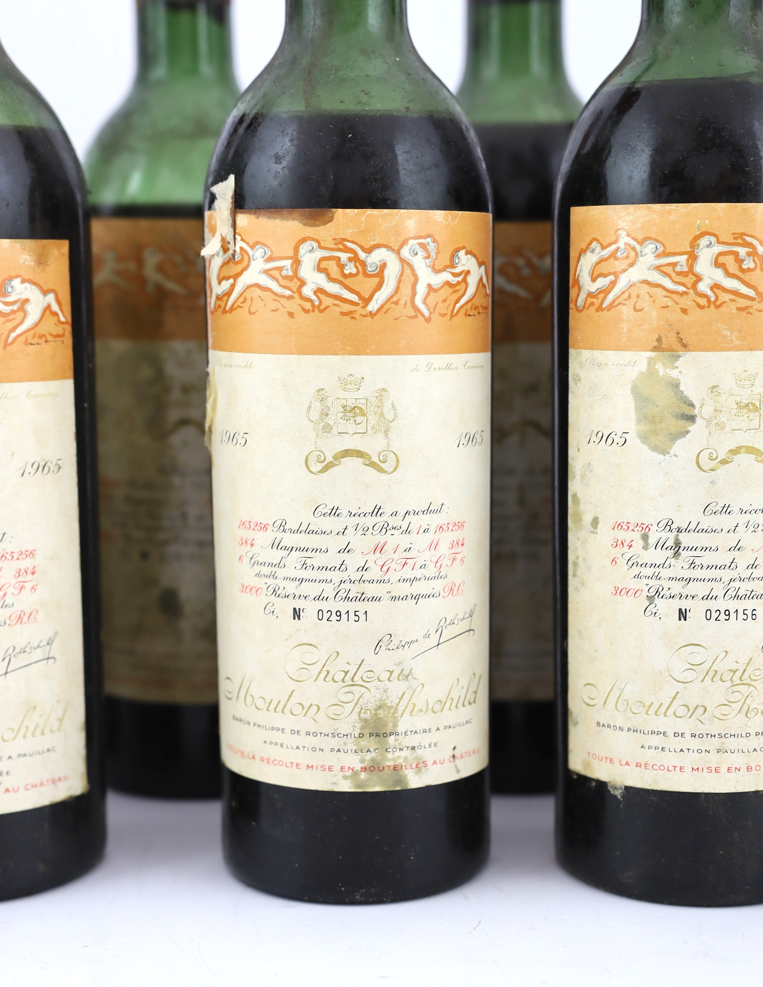 Ten bottles of Chateau Mouton Rothschild, 1965